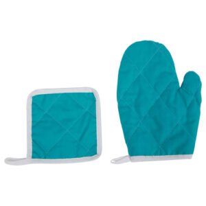 kinder ovenwant en pannenlap turquoise set