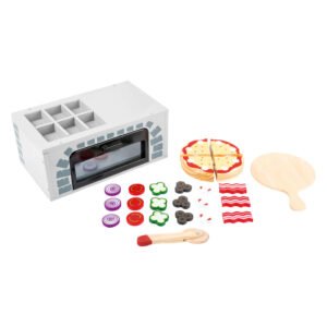 Houten pizza speelgoed set met toppings en oven voor rollenspel