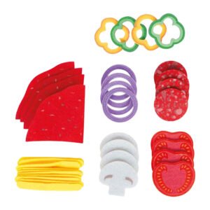 Houten pizza toppings speelgoed set met groenten en kaas