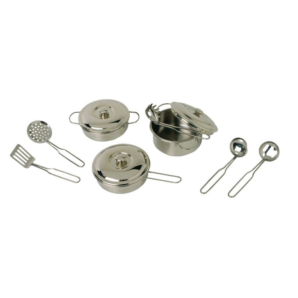rvs speelgoed pannenset met deksels en lepels voor kinderen Small Foot Metalen Pannenset