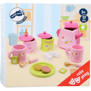verpakking houten theeservies speelgoed small foot 17 delig roze set