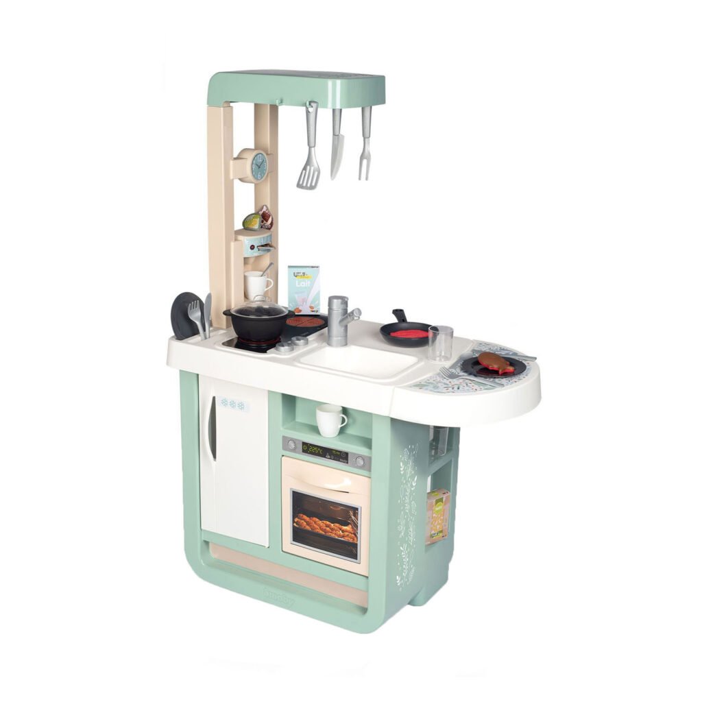 Mintgroene houten speelgoedkeuken met oven kookplaat en spoelbak Smoby Cherry Keuken,