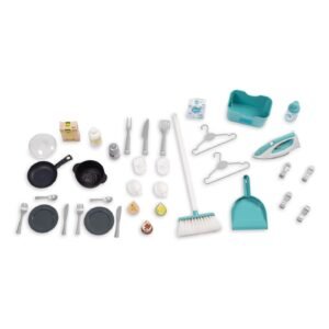 Accessoires set Smoby speelkeuken met pannen bestek bezem en strijkijzer