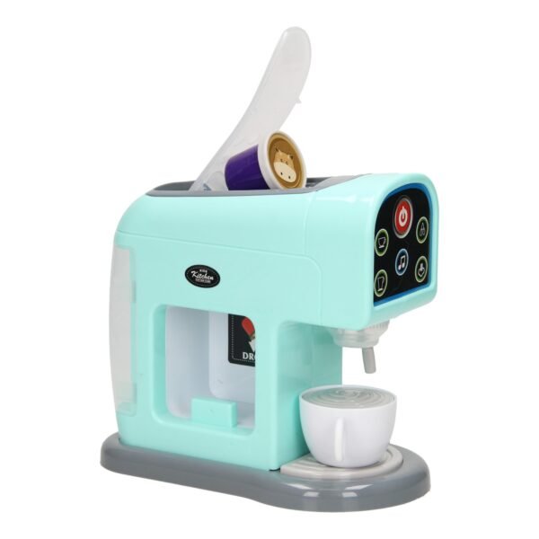 Speelgoed Koffiemachine met Cups mintgroen met kopje en capsule bovenin