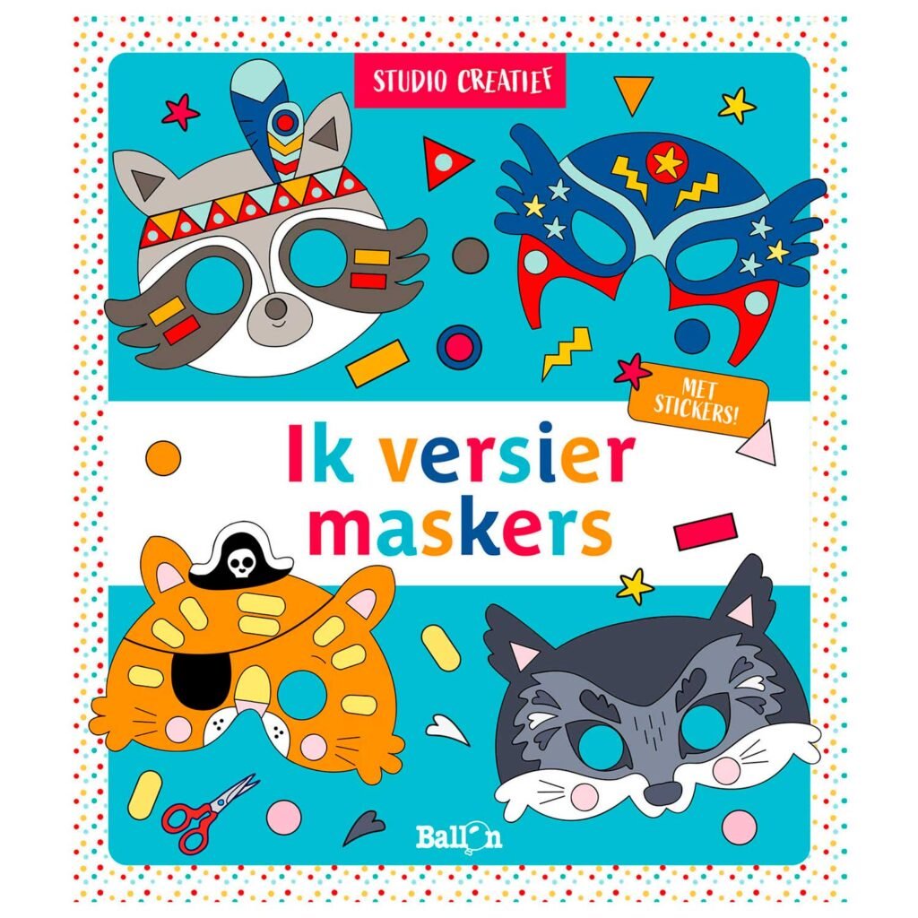 Vrolijke knutselset voor kinderen met dierenmaskers en stickers Ik Versier Maskers