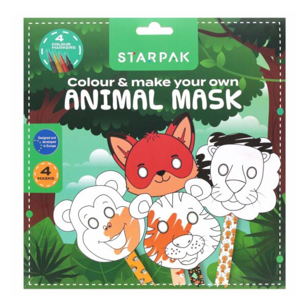 Starpak animal mask set met vos tijger leeuw en aap maskers om in te kleuren Dieren Masker Set