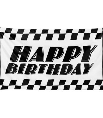 Vlag Racen happy birthday banner zwart wit geblokt met happy birthday