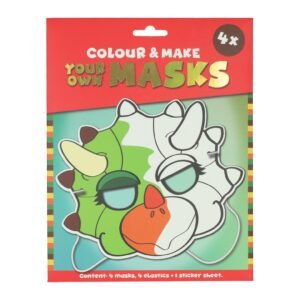 kleur en maak je eigen maskers verpakking voorkant dinosaurus masker set Kleur je eigen Masker Dino