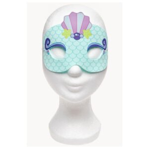 Zeemeermin oogmasker turquoise met schubben en schelp voorkant