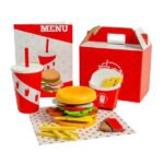 Complete houten fastfood speelset met menu, friet en burger Bigjigs Houten Burger en Frietset