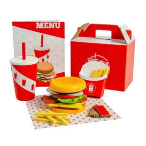 Complete houten fastfood speelset met menu, friet en burger Bigjigs Houten Burger en Frietset