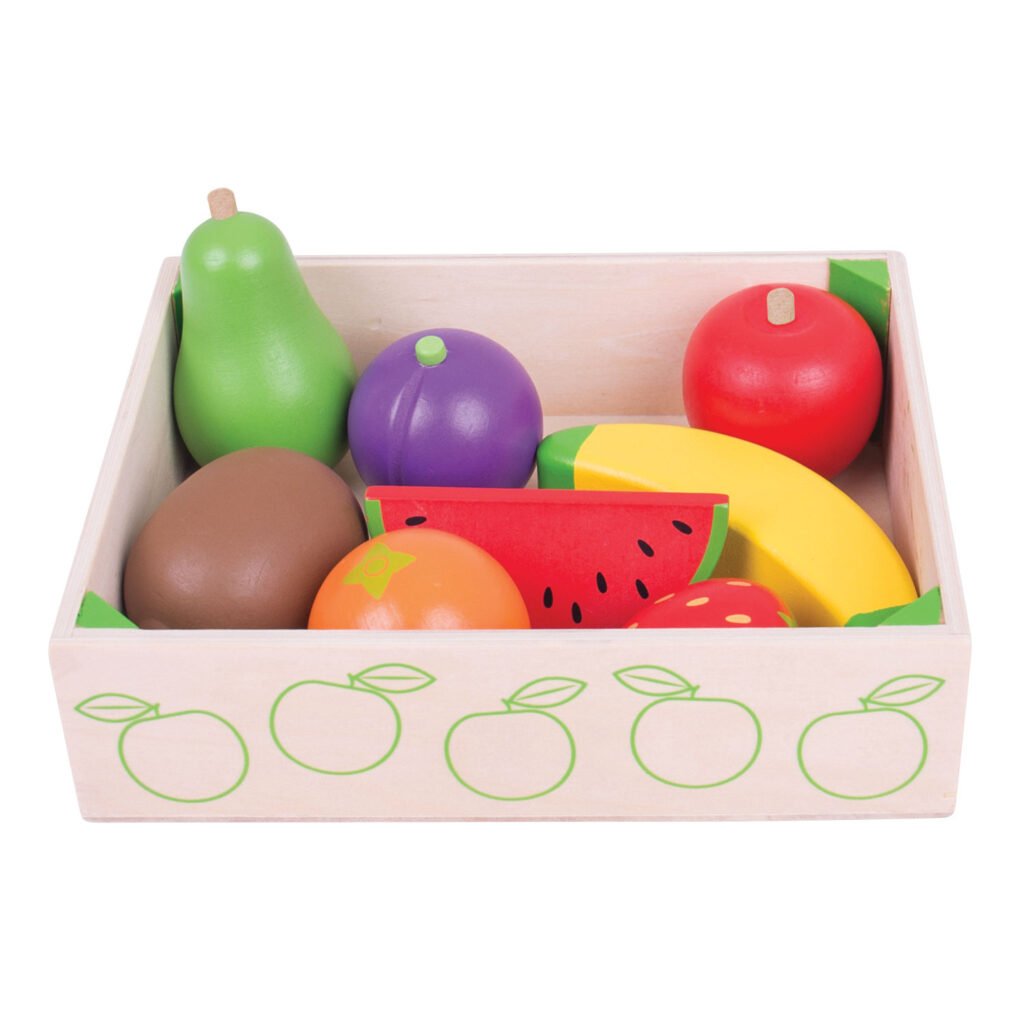 Houten speelgoed fruit in houten krat voor kinderen Bigjigs Houten Kistje met Fruit