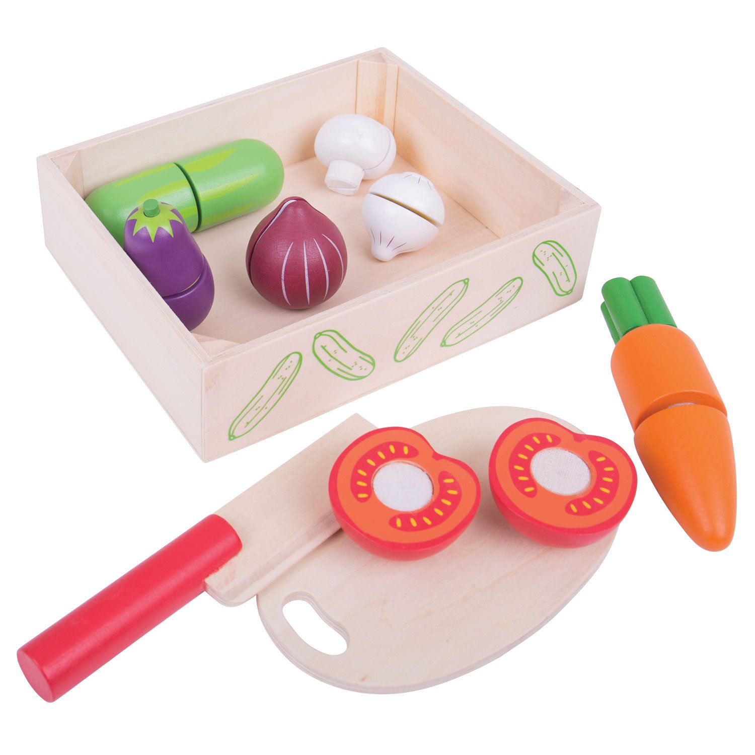 bigjigs-houten-speelgoed-groenteset-kinderen Houten speelgoed groenteset met snijplank en mes voor kinderen Bigjigs Houten Kistje met Snijgroenten