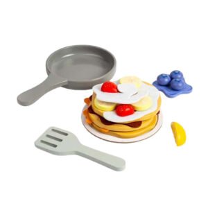 Houten speelgoed ontbijtset met pannenkoeken en fruit