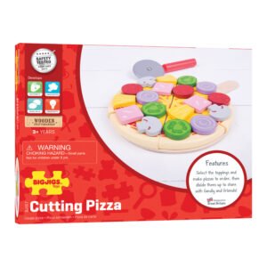 Verpakking van houten speelgoed pizza snijset