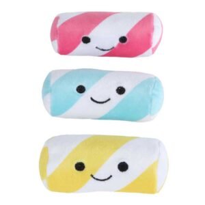 Schattige candy gummy plush speelgoedrolletjes in roze, blauw en geel