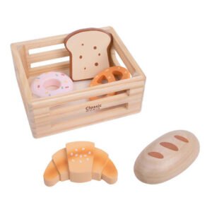 Houten speelgoed bakkerijset met brood, donut en croissant Classic World Houten Krat met Brood