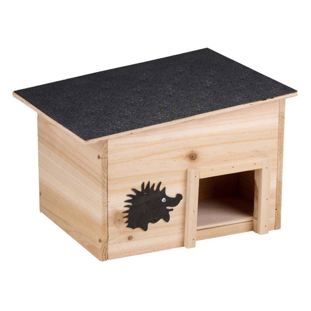 Compact houten egelhuis met zwart dak voor buitengebruik Houten Egelhuis