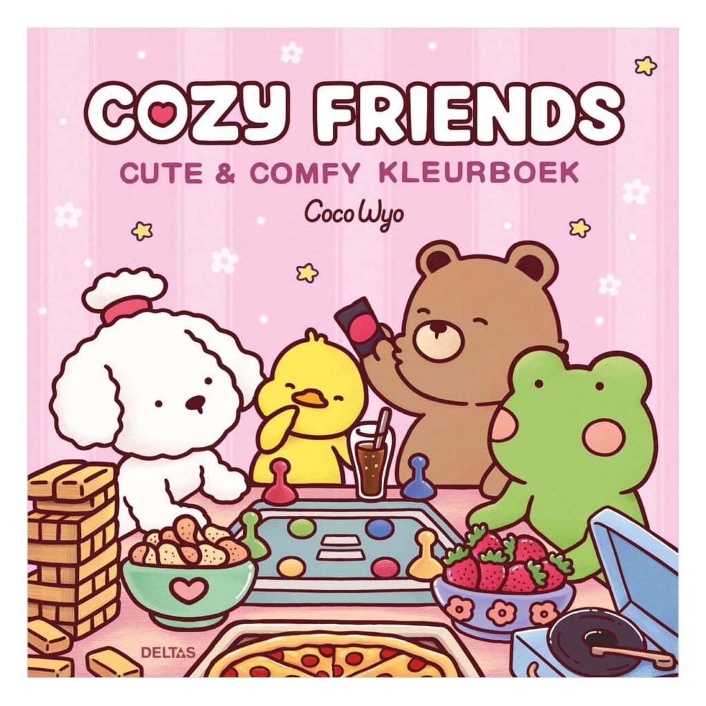 Voorkant van Cozy Friends cute en comfy kleurboek met kawaii dieren en gezelschapsspel Cozy Friends Cute Comfy kleurboek Coco Wyo