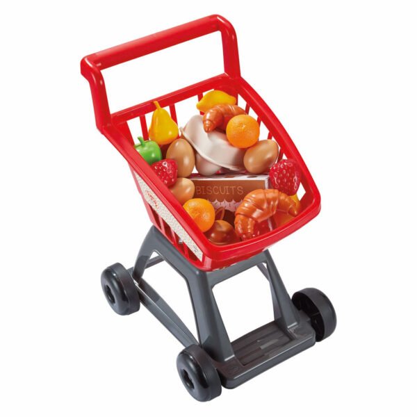 Gevulde speelgoed winkelwagen met fruit brood en eieren Chef Winkelwagen met Boodschappen
