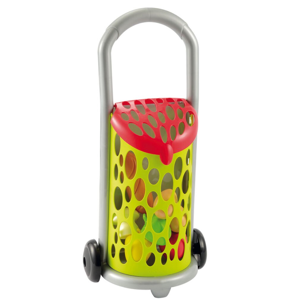 Kinder winkelwagen met speelgoed groenten en boodschappen. Ecoiffier 100% Chef Boodschappenmand op Wielen