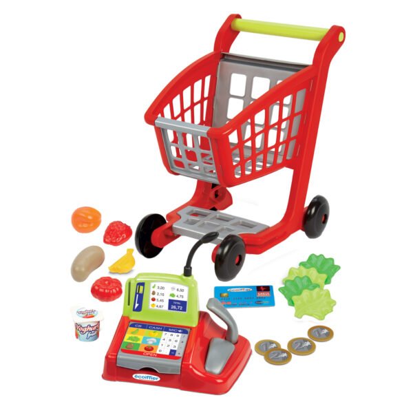 Kinder winkelwagen met speelgoed kassa en boodschappen accessoires Winkelwagen Boodschappen Kassa