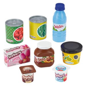 Speelgoed boodschappen set met blikjes, yoghurt en waterfles. Ecoiffier 100% Chef Boodschappen