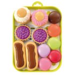 Speelgoed dessertset met macarons, cupcakes en taartjes op dienblad Ecoiffier 100% Chef Dienblad met Koekjes