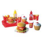 Speelgoed fastfood set met hamburgers, friet, sausjes en cupcake voor kinderen Chef Hamburgerset