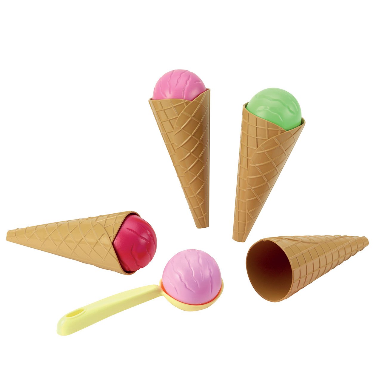 ecoiffier-speelgoed-ijsjes-gekleurd-wafelhoorntje Speelgoed ijsjes met gekleurde bolletjes en wafelhoorntjes. Ecoiffier 100% Chef Ijsjes