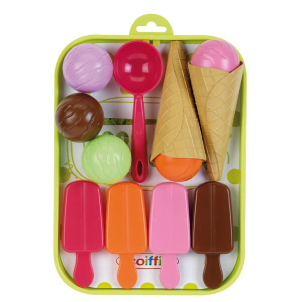 Speelgoed ijsjes set met kleurrijke ijslolly’s en hoorntjes voor kinderen. Ecoiffier 100% Chef IJsset
