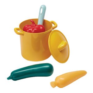 Speelgoed kookpan met groenten en keukengerei voor kinderen