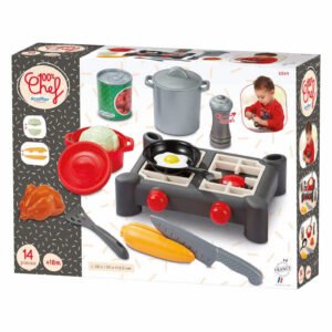 Verpakking van speelgoed kookset met 14 accessoires