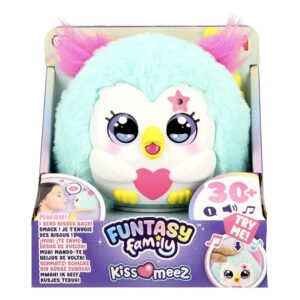 Kiss Meez pluche knuffel met blauwe vacht en roze hart in open display verpakking