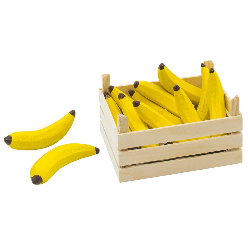 Houten speelgoed bananen in houten krat Goki Houten Bananen in Kist