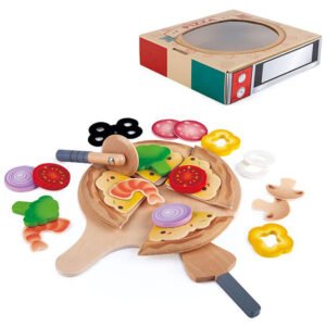 Houten speelgoed pizza set met snijder en accessoires Hape Perfecte Pizza Speelset