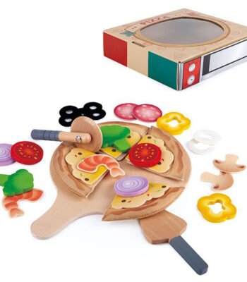 Houten speelgoed pizza set met snijder en accessoires Hape Perfecte Pizza Speelset