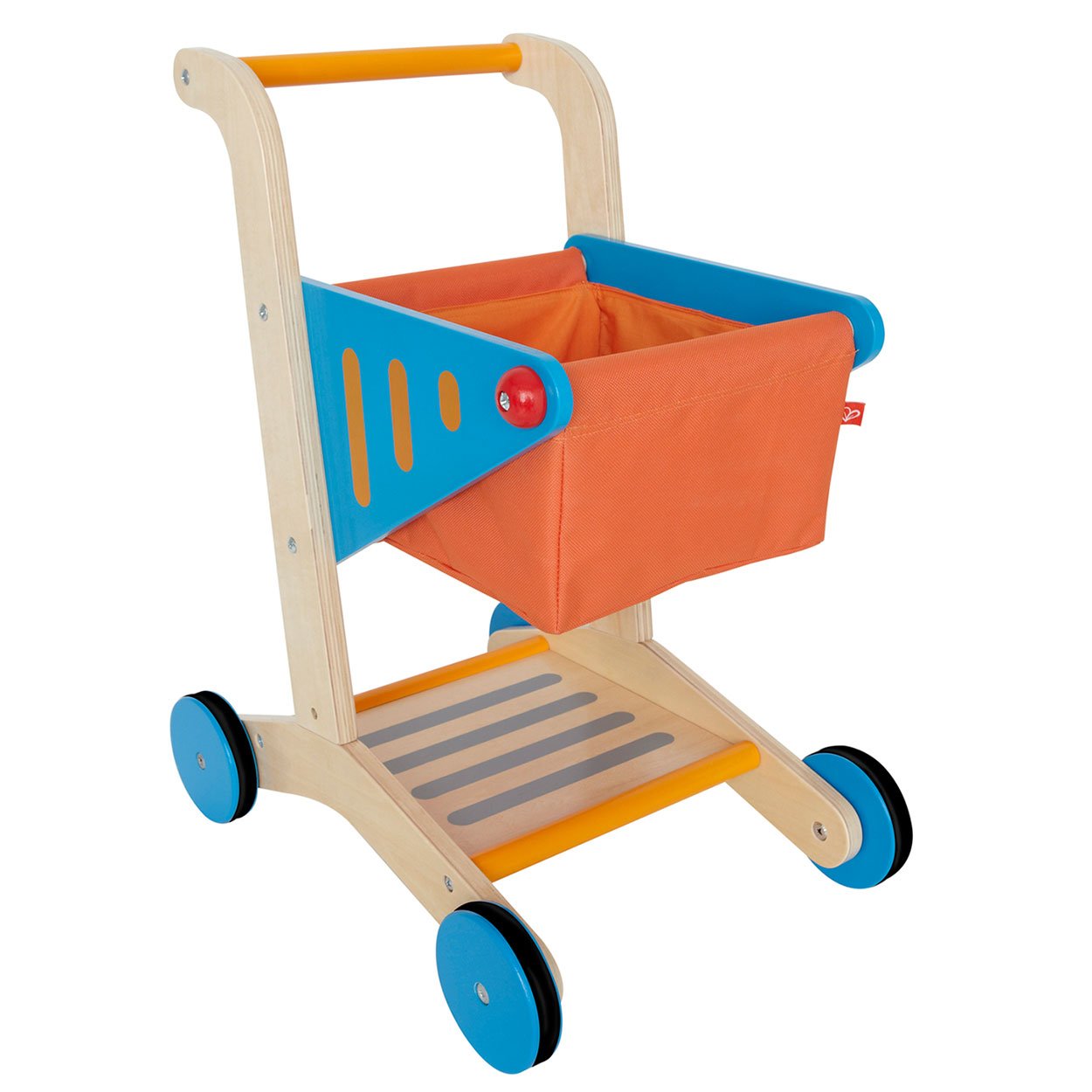 hape-kinder-loopwagen-hout-blauwe-wielen Kinder loopwagen van hout met blauwe wielen Hape Houten Winkelwagen