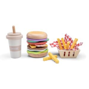 Houten fastfood speelset met burger, friet en milkshake voor kinderen