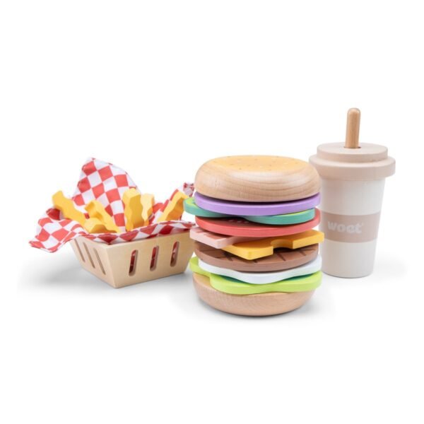Woet Houten Fastfood speelset hamburger met frietbakje en milkshake