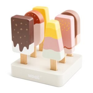 Woet Houten ijsjes set met display met pastelkleuren