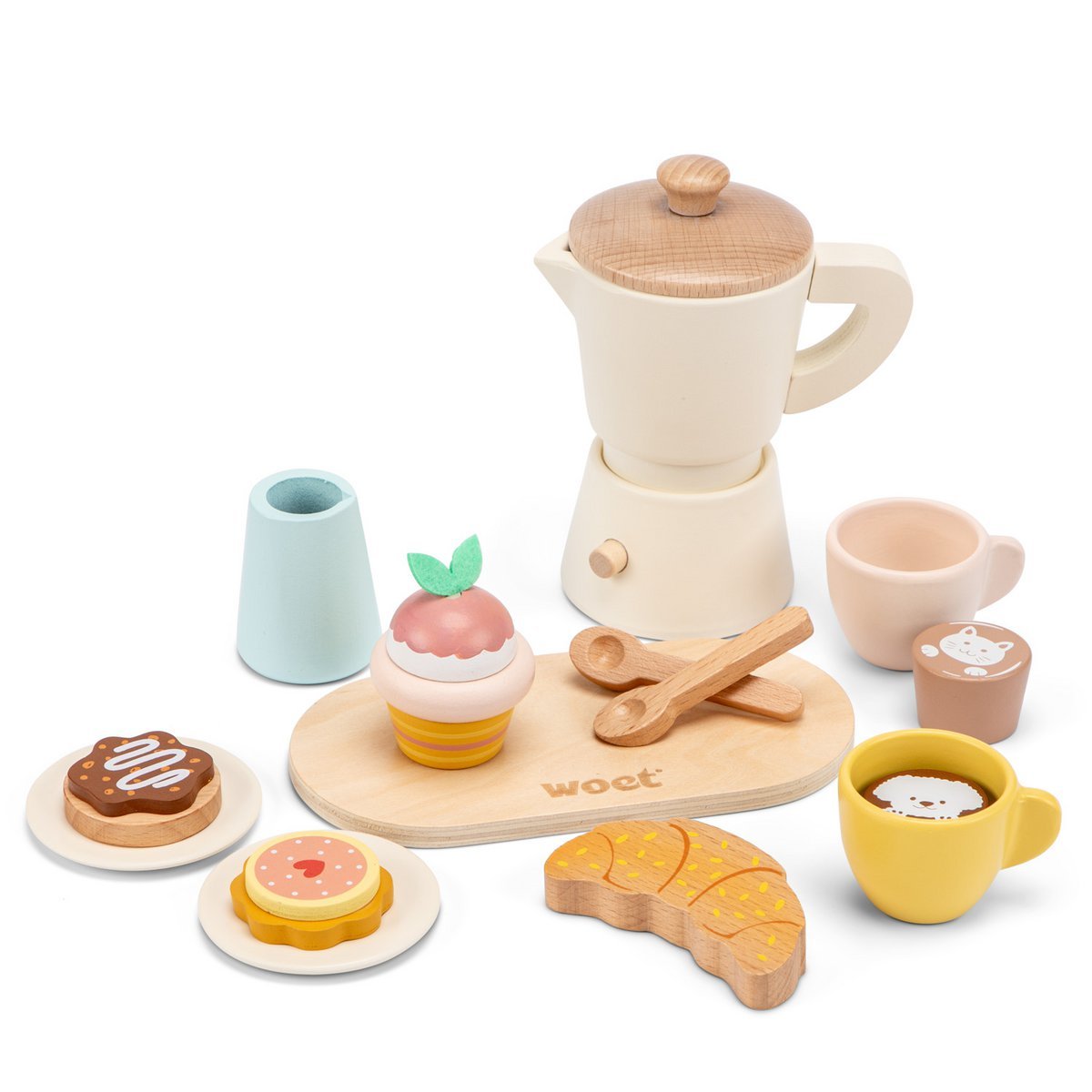 houten-koffieset-speelgoed-kinderkeuken-pastelkleurig Pastelkleurige Woet Houten Percolator koffieset voor kinderkeuken
