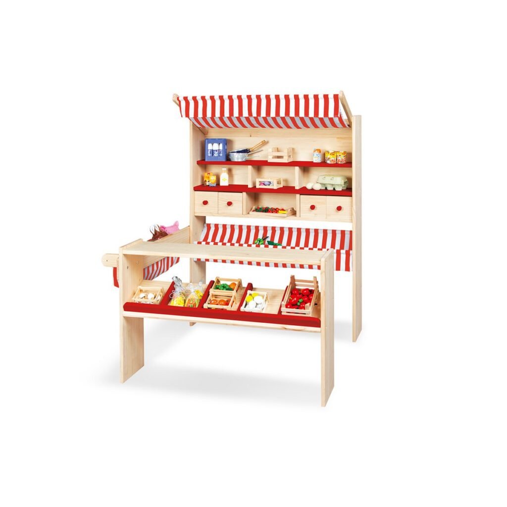 Complete houten Marktstandaard Lucy Rood voor kinderen met accessoires