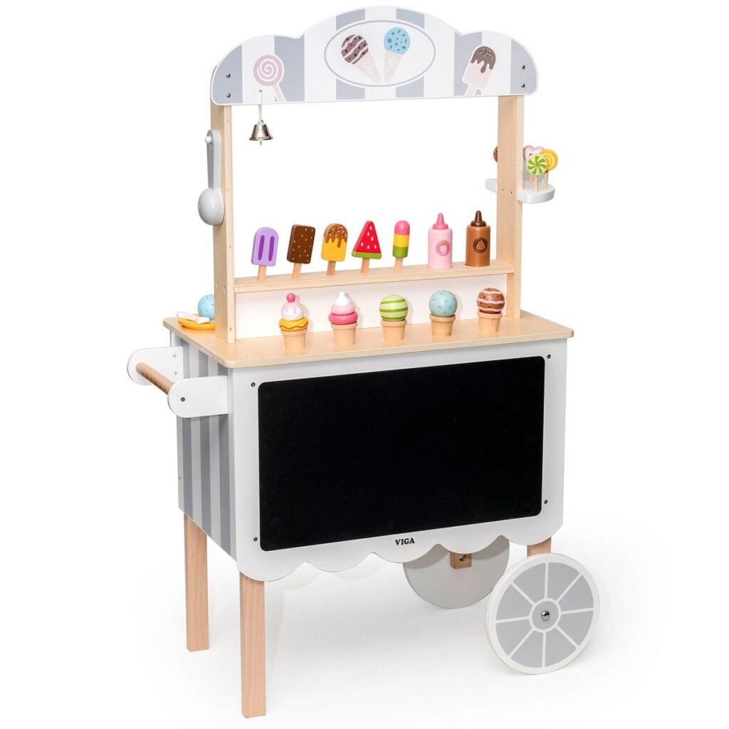 Viga Toys Mobiele IJskraam met Accessoires zoals krijtbord en speelgoed ijsjes