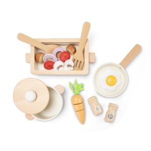 Complete houten speelgoed kookset met pannetjes en groenten