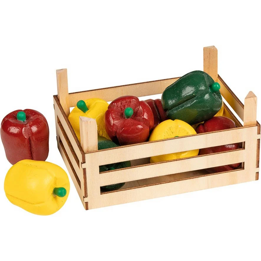Goki Houten Paprika's in Kist 10dlg. met rode, gele en groene paprika's
