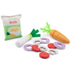 Speelgoed groentesoep set met houten groenten en snijaccessoires