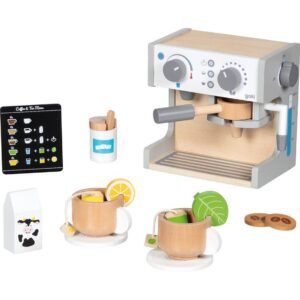 Houten speelgoed espresso apparaat met kopjes en accessoires