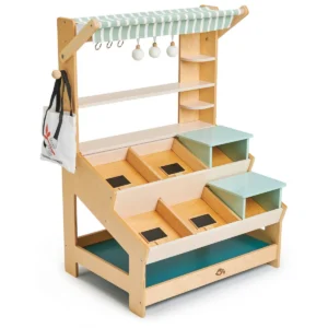 Houten Tender Leaf Marktkraam speelgoed voor kinderen met opbergvakken en luifel