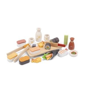 Woet Houten Sushi Speelset met sushirollen, sojasaus en eetstokjes